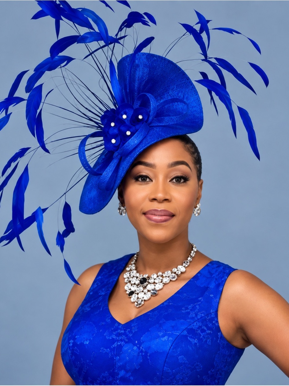 Royal Blue Feathered Fascinator Hat for Women